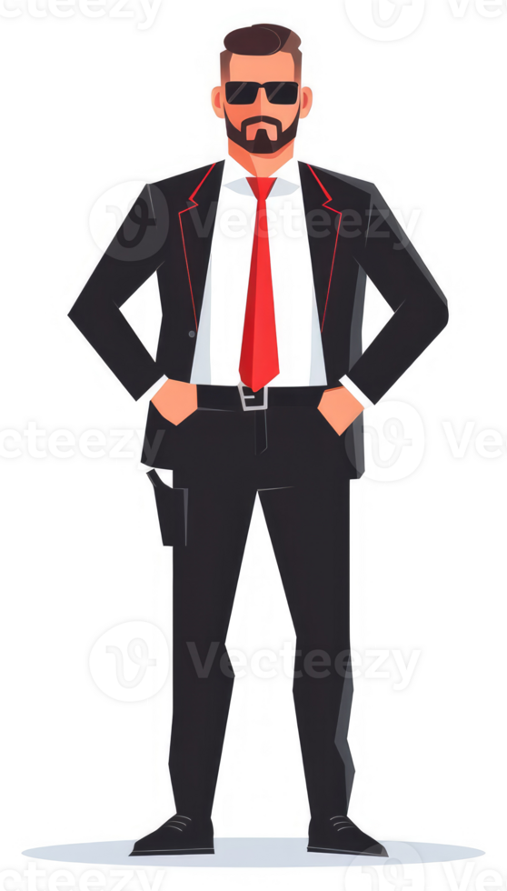 A confident security guard in a formal business suit. png