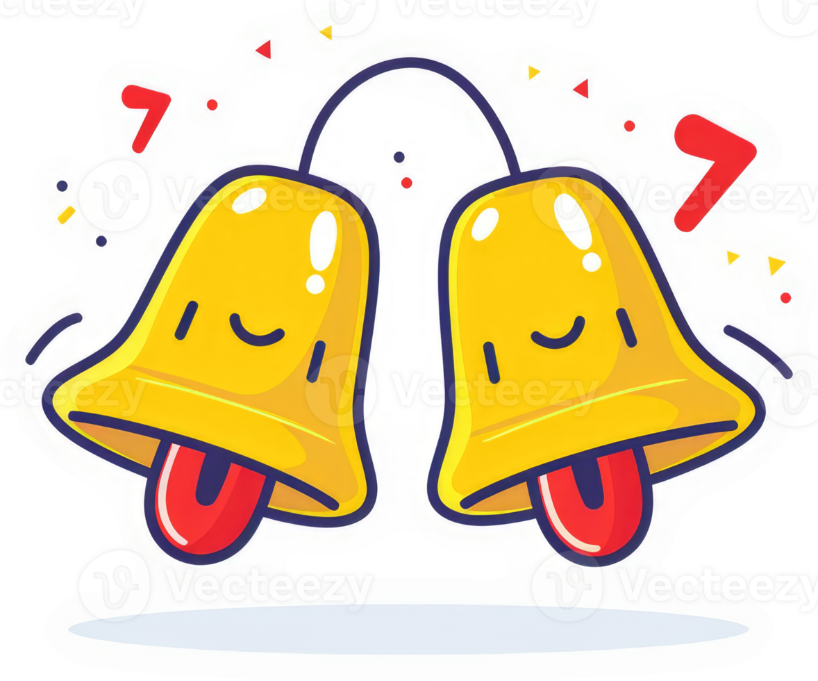Two cute cartoon bells celebrating a seventh anniversary. png