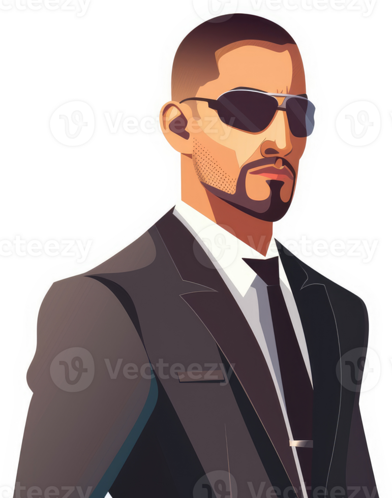 A stylish man in a dark suit and sunglasses. png