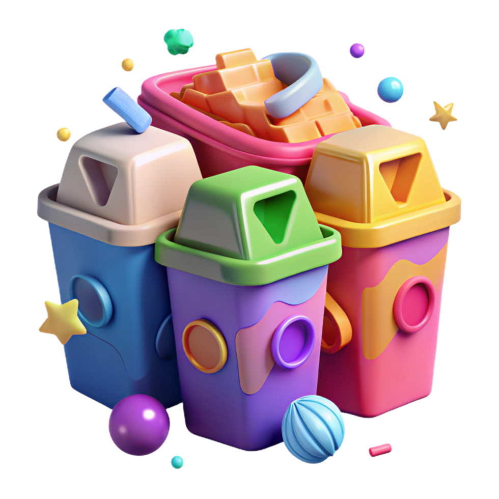 beautiful artistic Colorful Recycling Bins with Labeled Compartments Cutout premium png