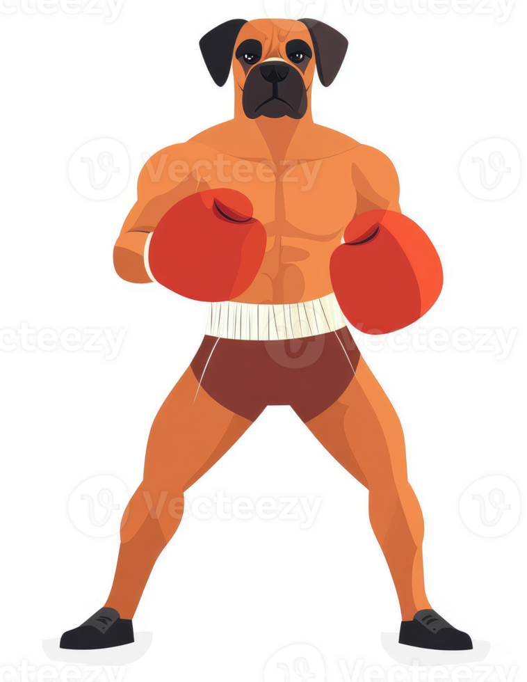 A muscular dog boxer in boxing stance. png