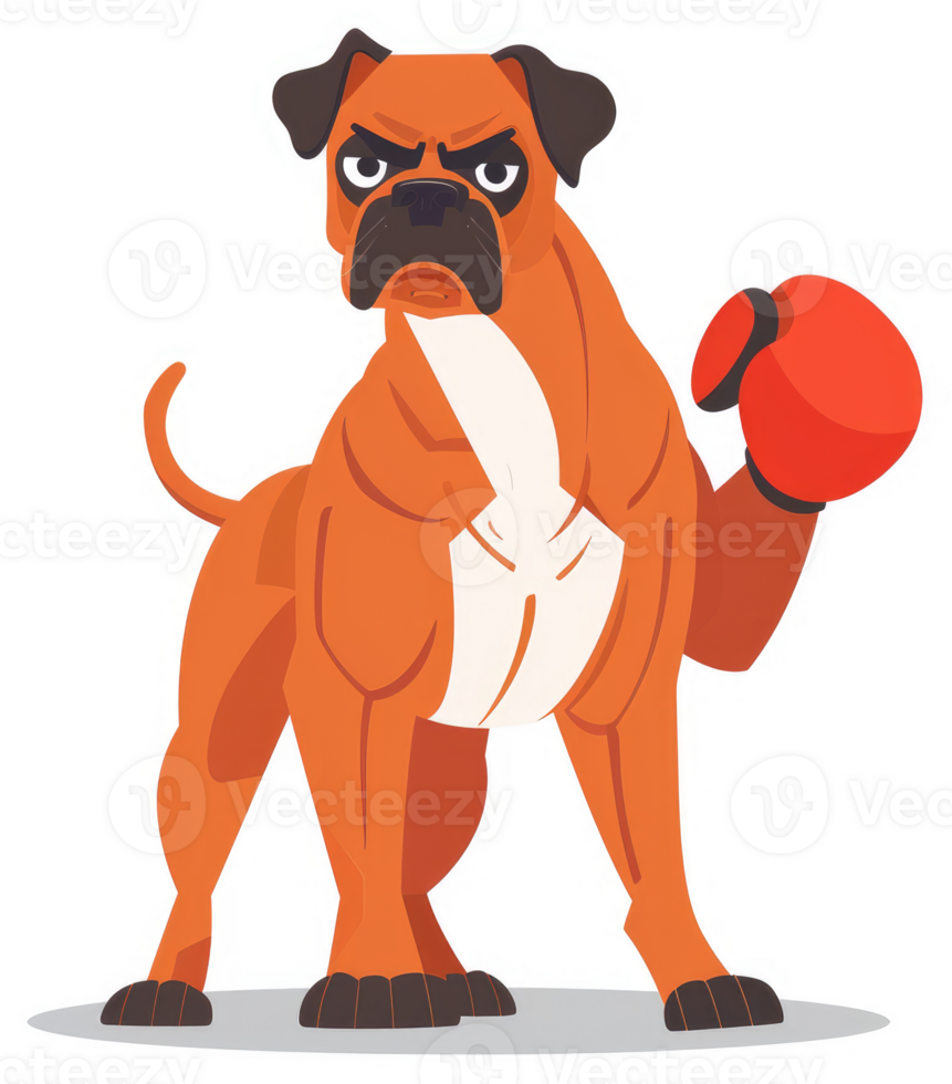 A boxer dog ready to fight with a red boxing glove. png