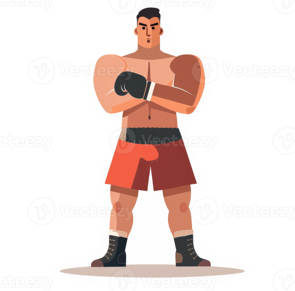 A determined boxer stands ready in the boxing ring. png