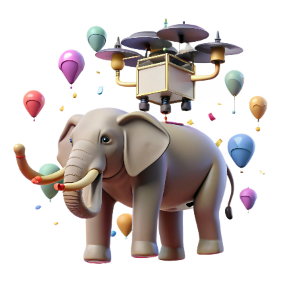 elegant minimalist Drone Monitoring Elephant Herd Side View Transparent Background high quality png