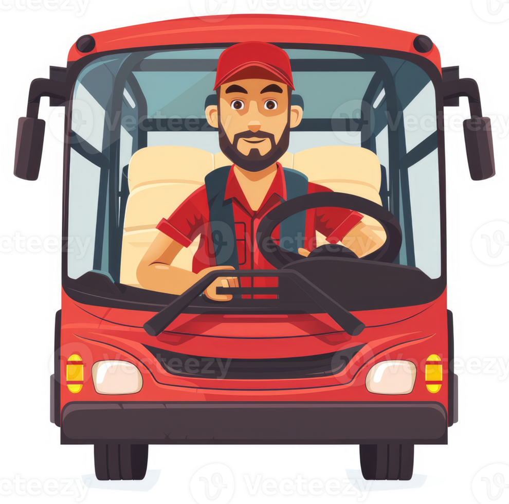 A focused bus driver ready to transport passengers. png