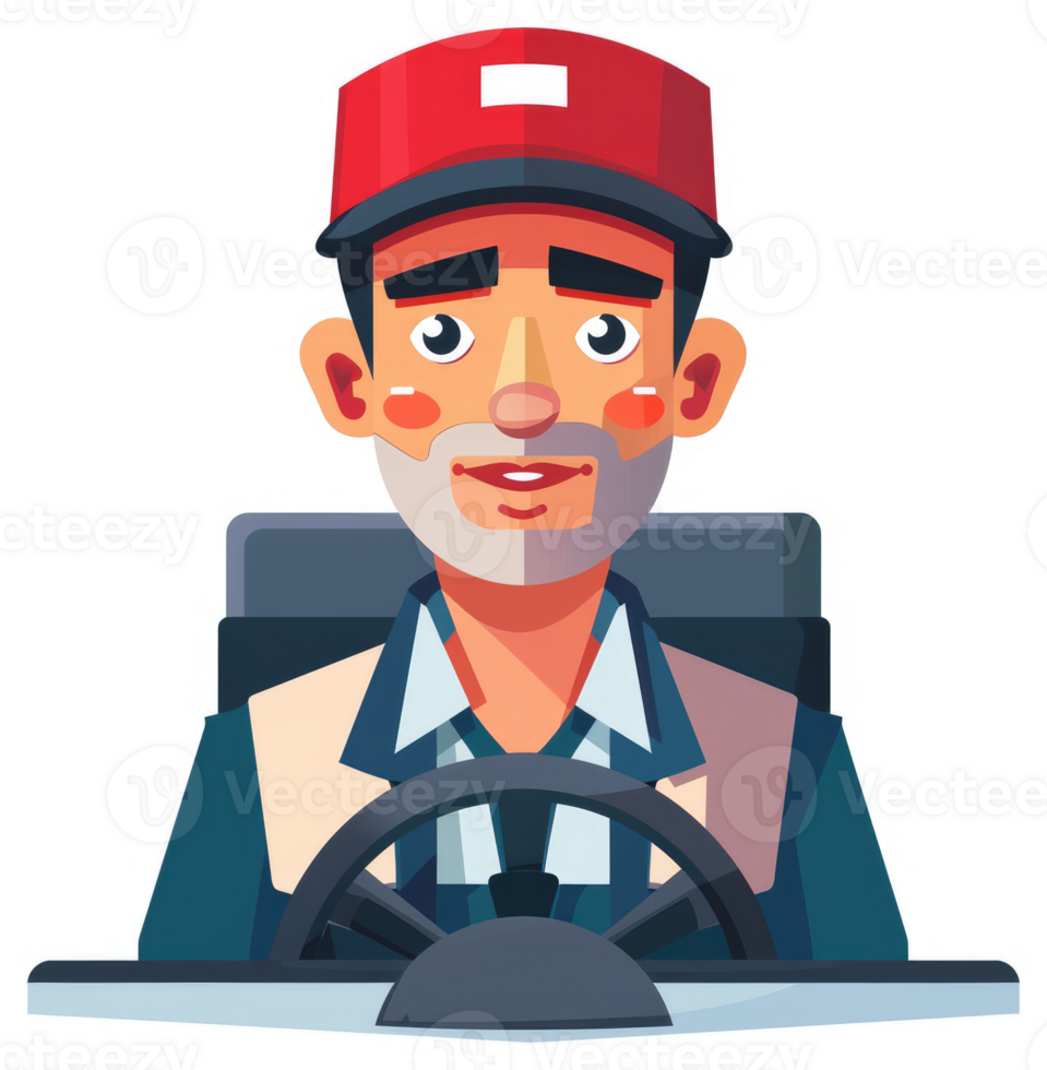A cartoon illustration of a driver in a red cap. png