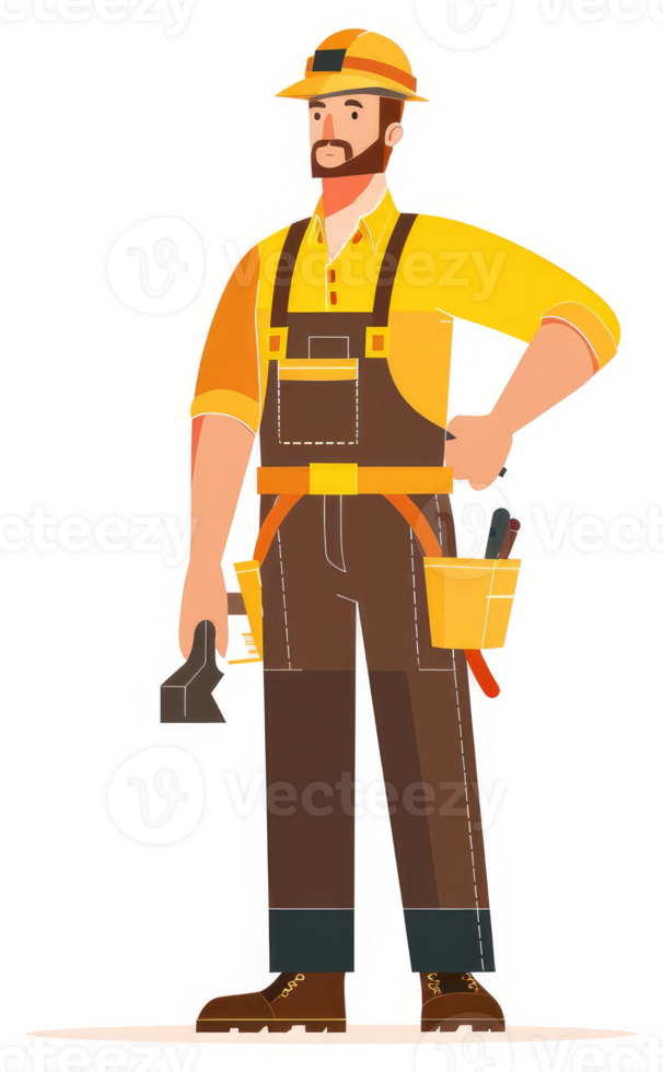 A skilled tradesman in a vibrant yellow and brown uniform. png