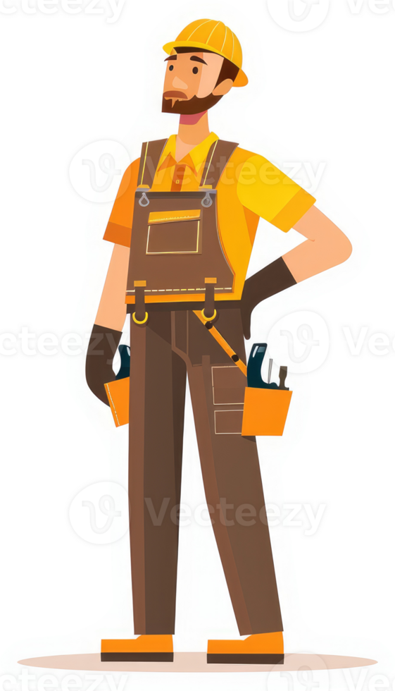 A confident handyman in vibrant work attire. png