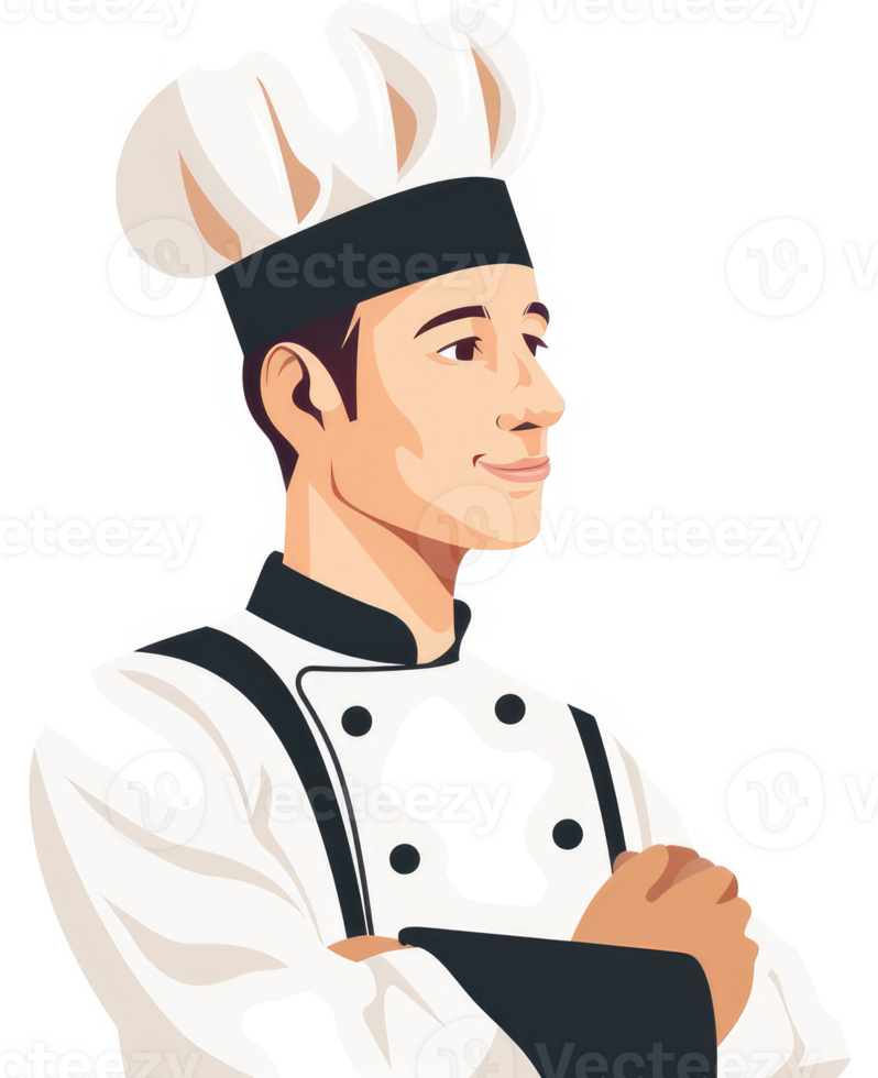 A confident chef in professional uniform, profile view. png