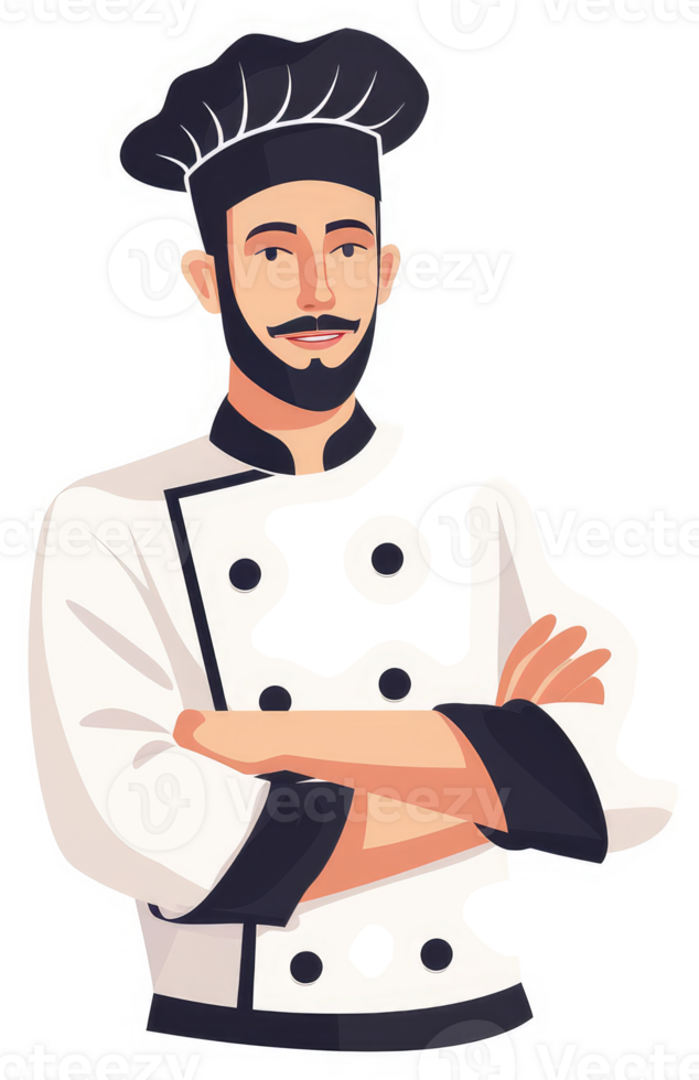 Confident chef in traditional uniform. png