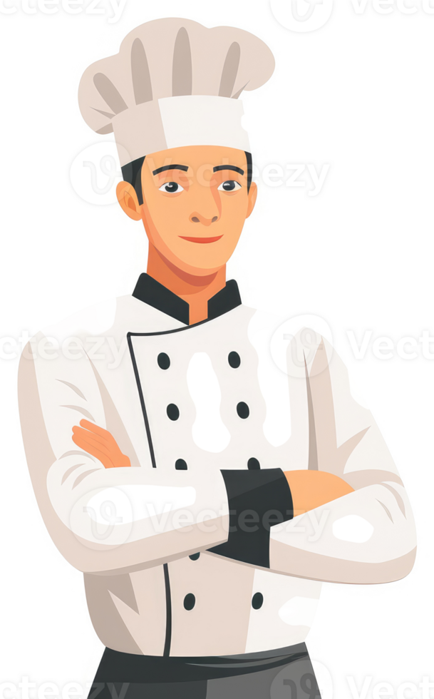 Confident chef in a classic chef's uniform. png