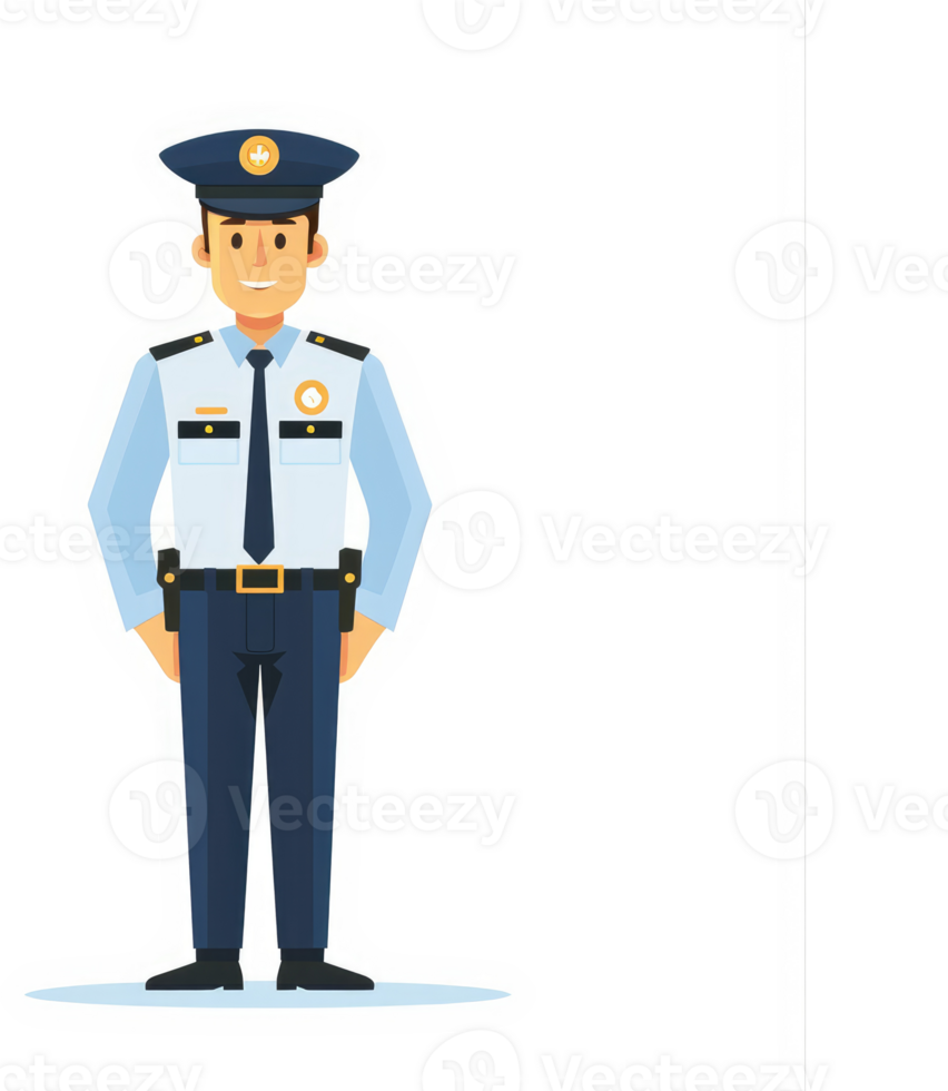 A security guard in a light-blue uniform stands at attention. png