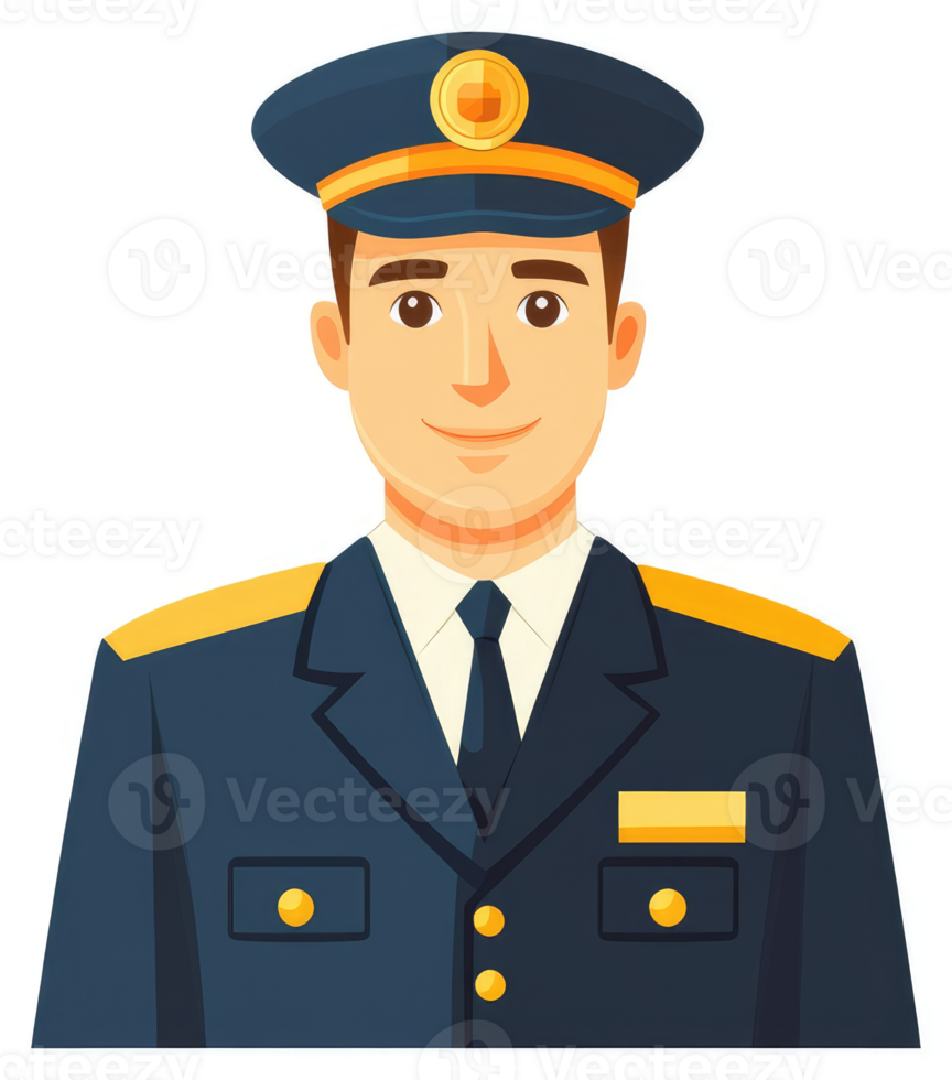 A cartoon illustration of a uniformed male officer. png