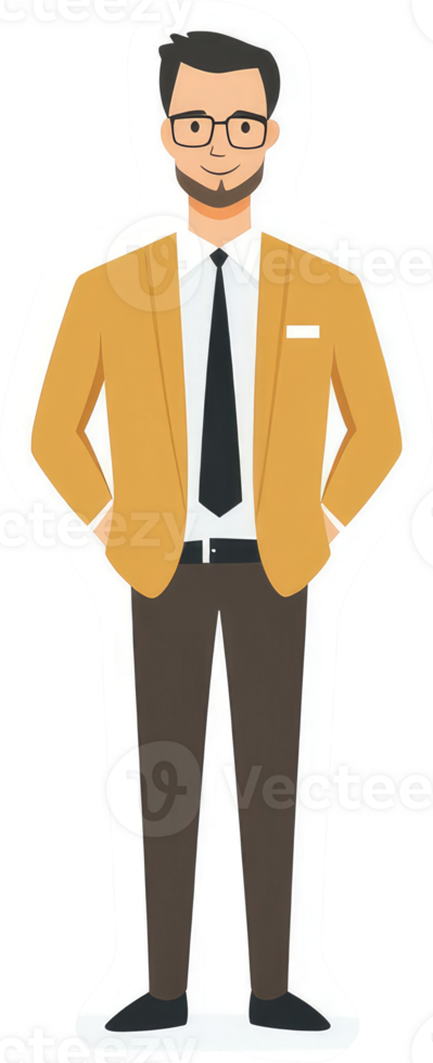 A cartoon illustration of a man in a mustard yellow suit. png