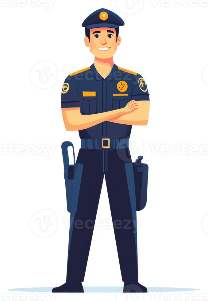 A security guard in a navy uniform with crossed arms. png
