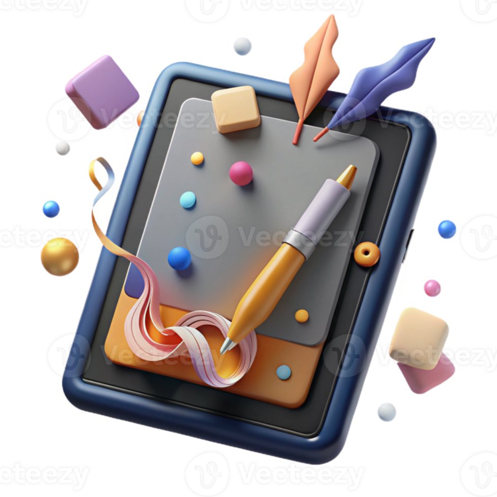 extraordinary modern Digital Pen Writing on Tablet Stylized Cutout high resolution png
