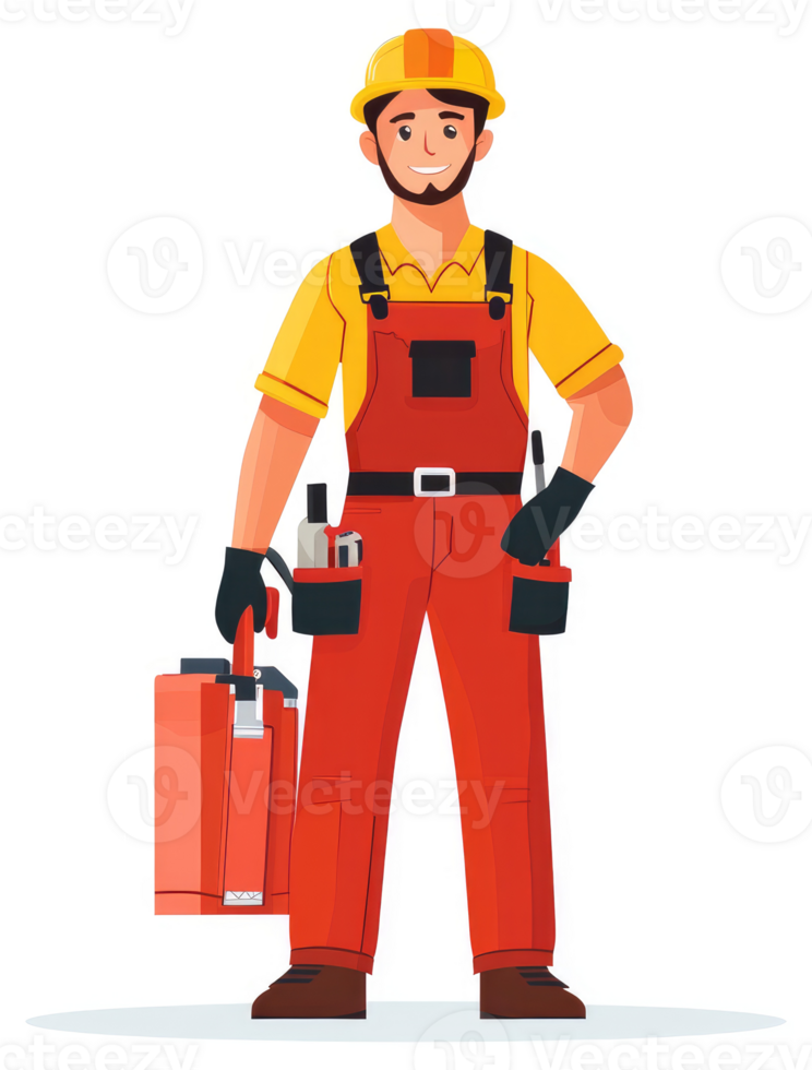 A cheerful handyman in vibrant overalls, ready to tackle any repair. png