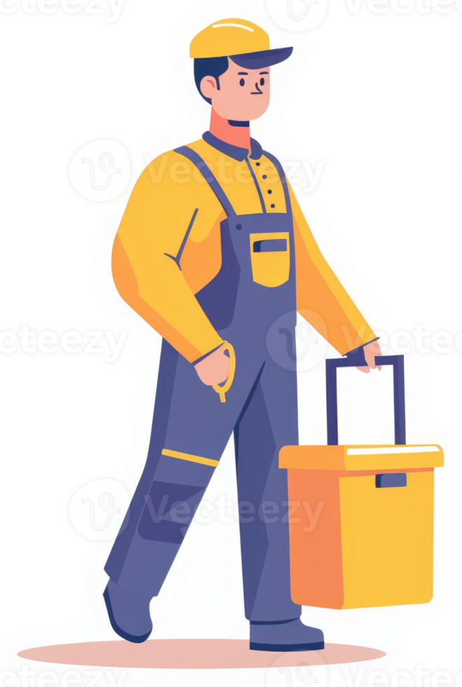 A worker in overalls carrying a container. png