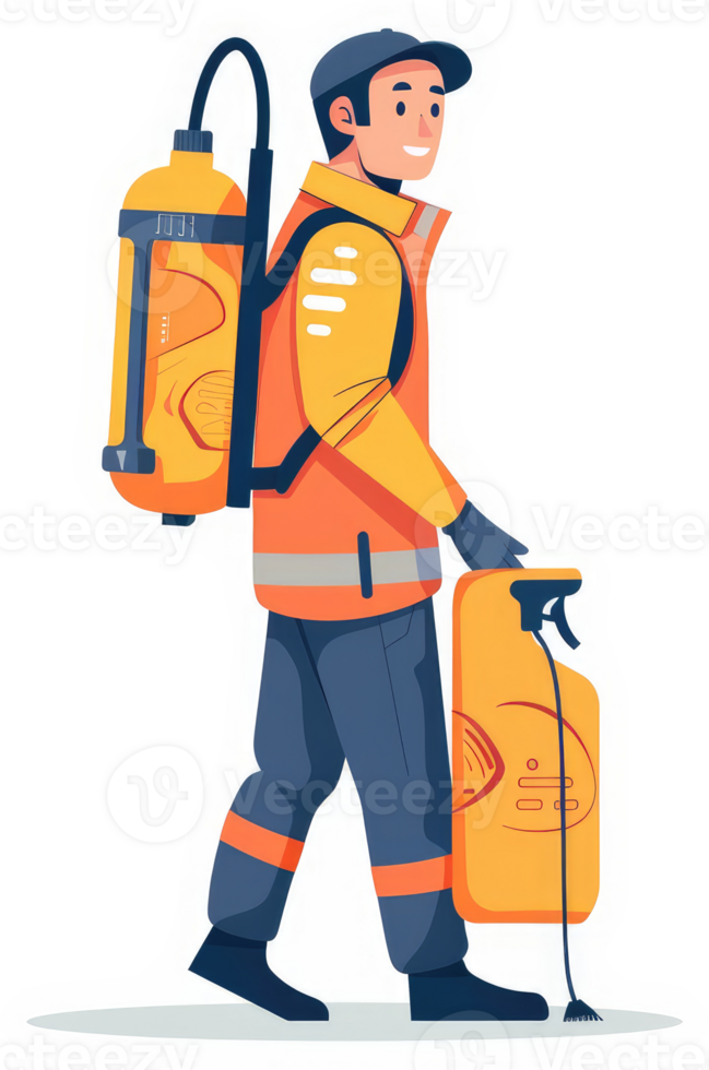 A pest control technician carrying equipment for pesticide application. png
