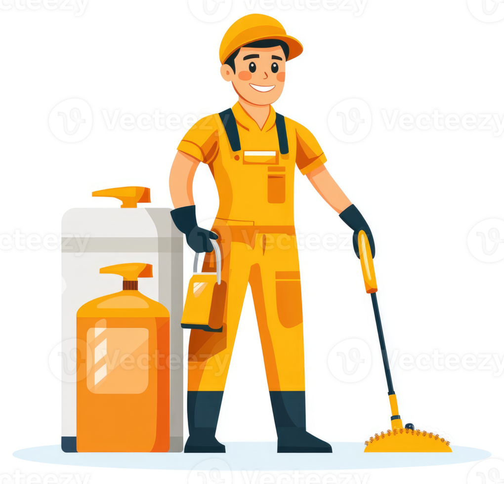 A worker in protective gear ready for sanitation and disinfection. png
