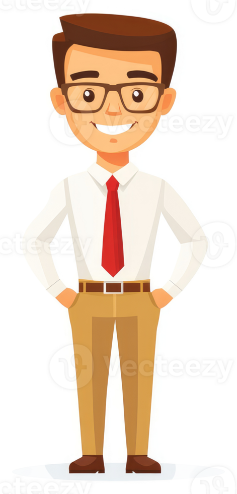 A cartoon illustration of a smiling businessman in a light beige suit. png