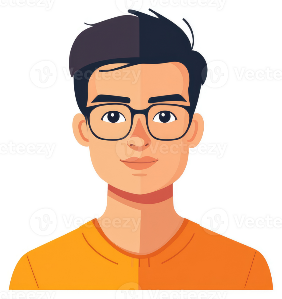 A cartoon illustration of a young man wearing glasses. png