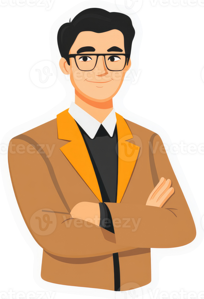 A confident man in a tan blazer with crossed arms. png