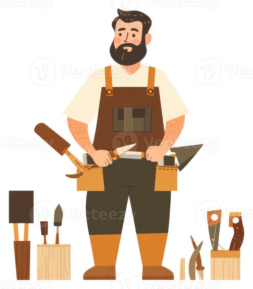 A craftsman with tools, showcasing various artisan supplies. png