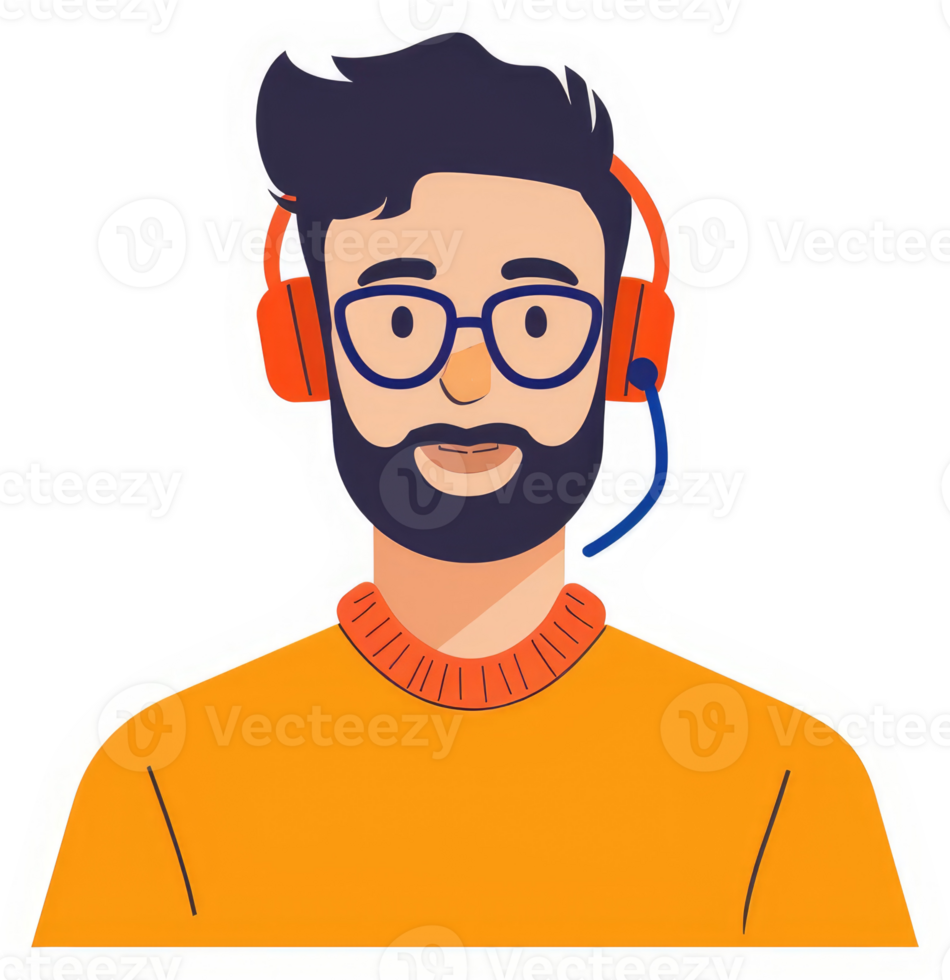 A cartoon illustration of a man wearing headphones and glasses. png