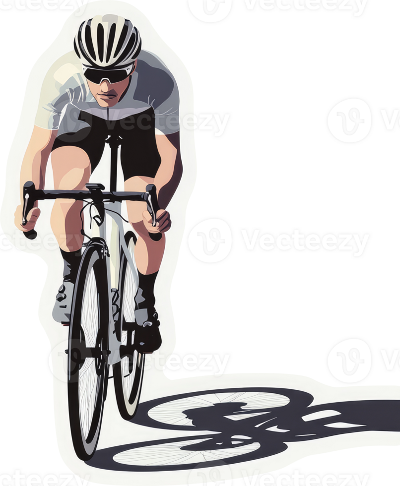 A cyclist in motion, focused and determined, on a paved surface. png