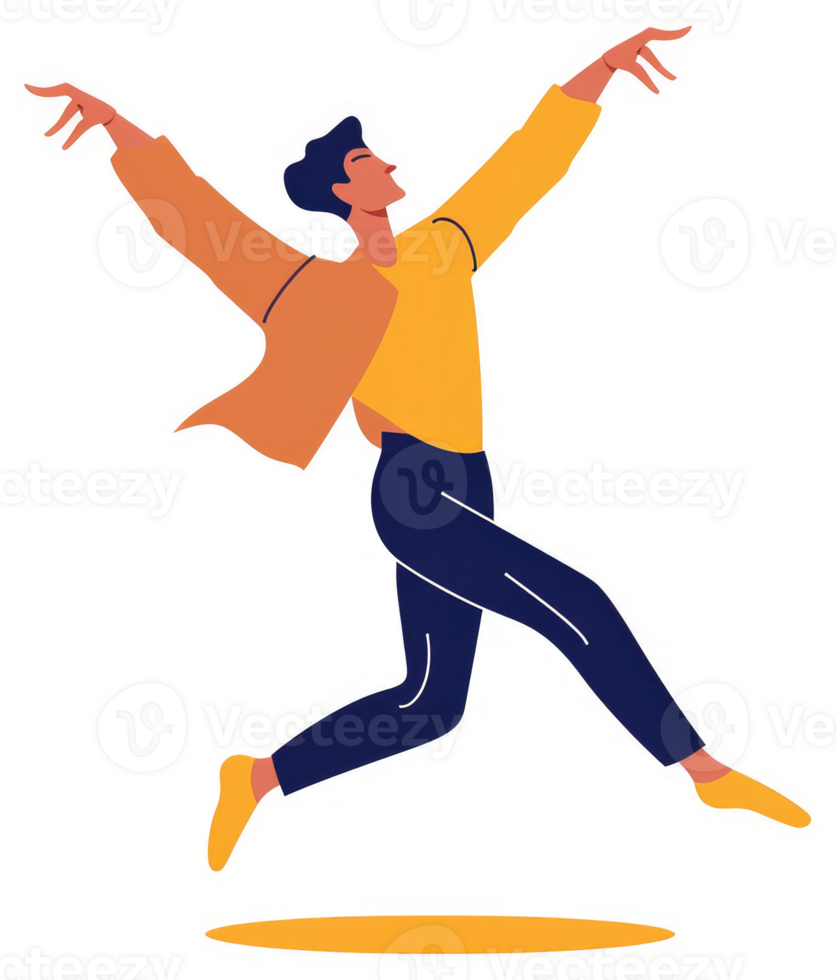 A stylized illustration of a person leaping joyfully in the air. png