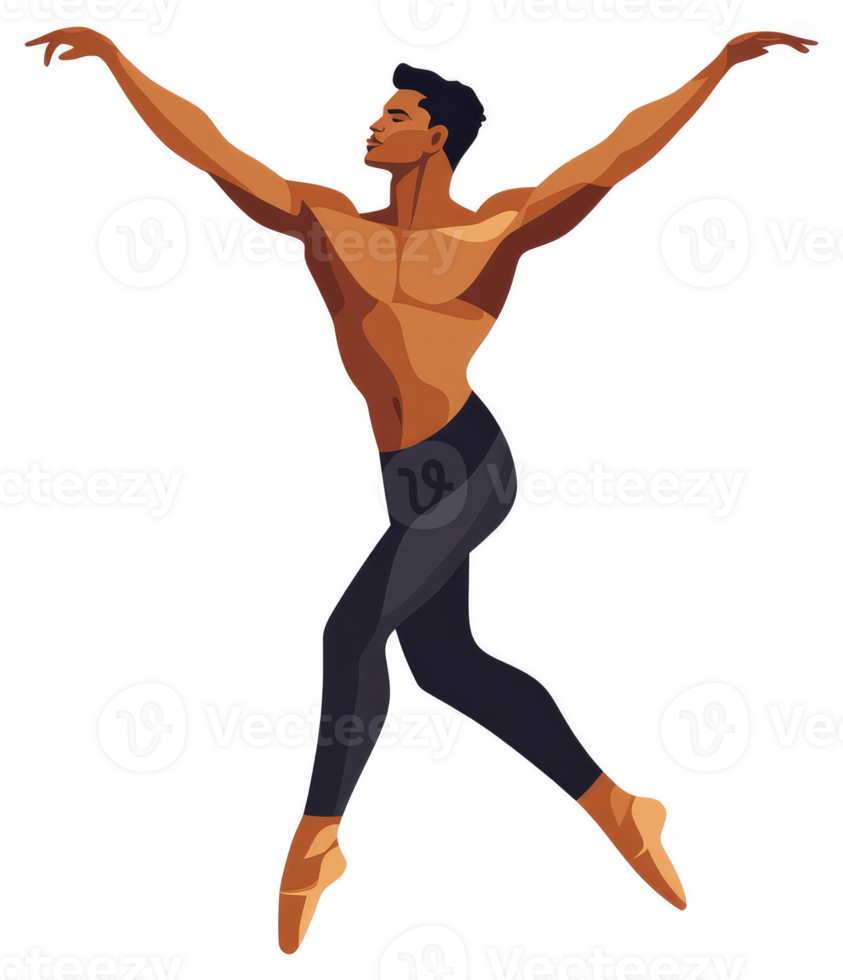 A dynamic illustration of a male ballet dancer in mid-air. png