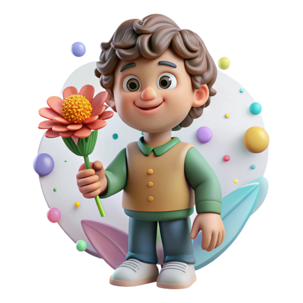 wonderful contemporary Child Holding Flower Hopeful Expression Isolated high quality png