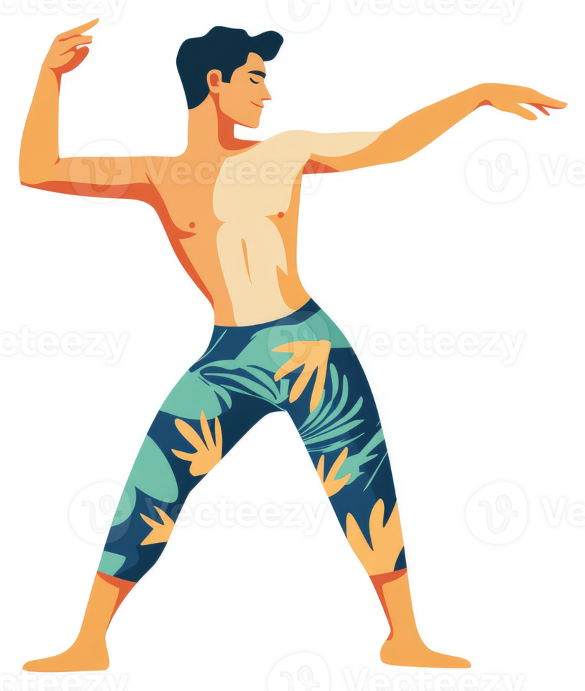 A man in a stylish tropical print dance pose. png