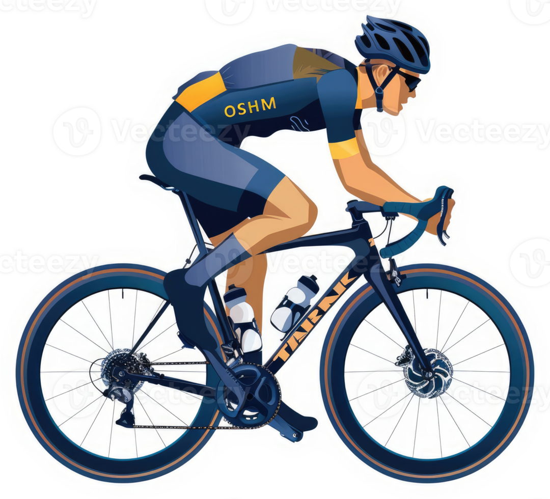 A cyclist in dynamic motion on a high-performance road bike. png