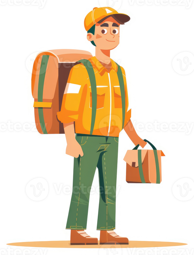 A young person carrying a backpack and satchel, ready for an outdoor adventure. png