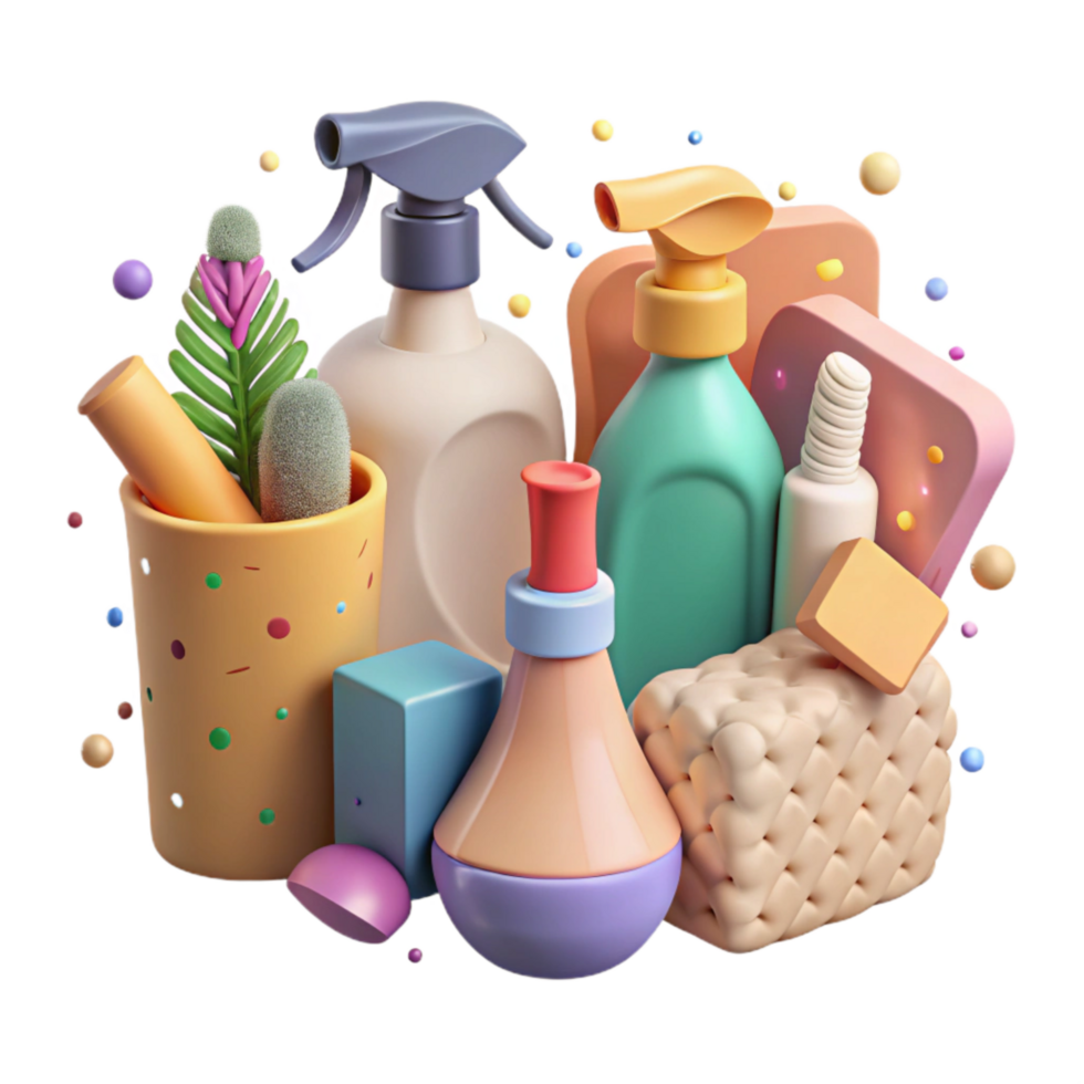 dramatic artistic Eco Friendly Cleaning Products Icons Isolated with Bottle Detail high resolution png