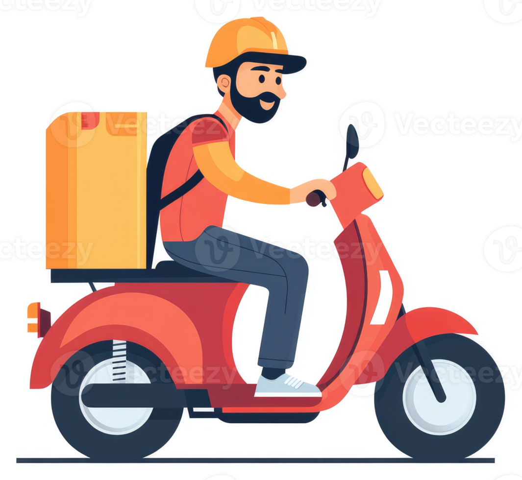 A delivery person on a scooter transporting a package. png