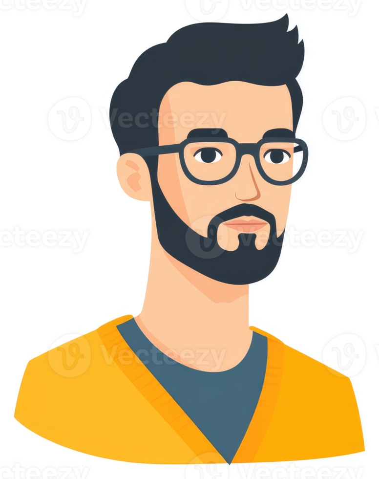 A cartoon portrait of a man with glasses and a beard. png