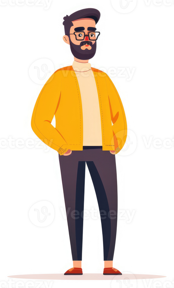 A stylish man in a vibrant yellow cardigan. png
