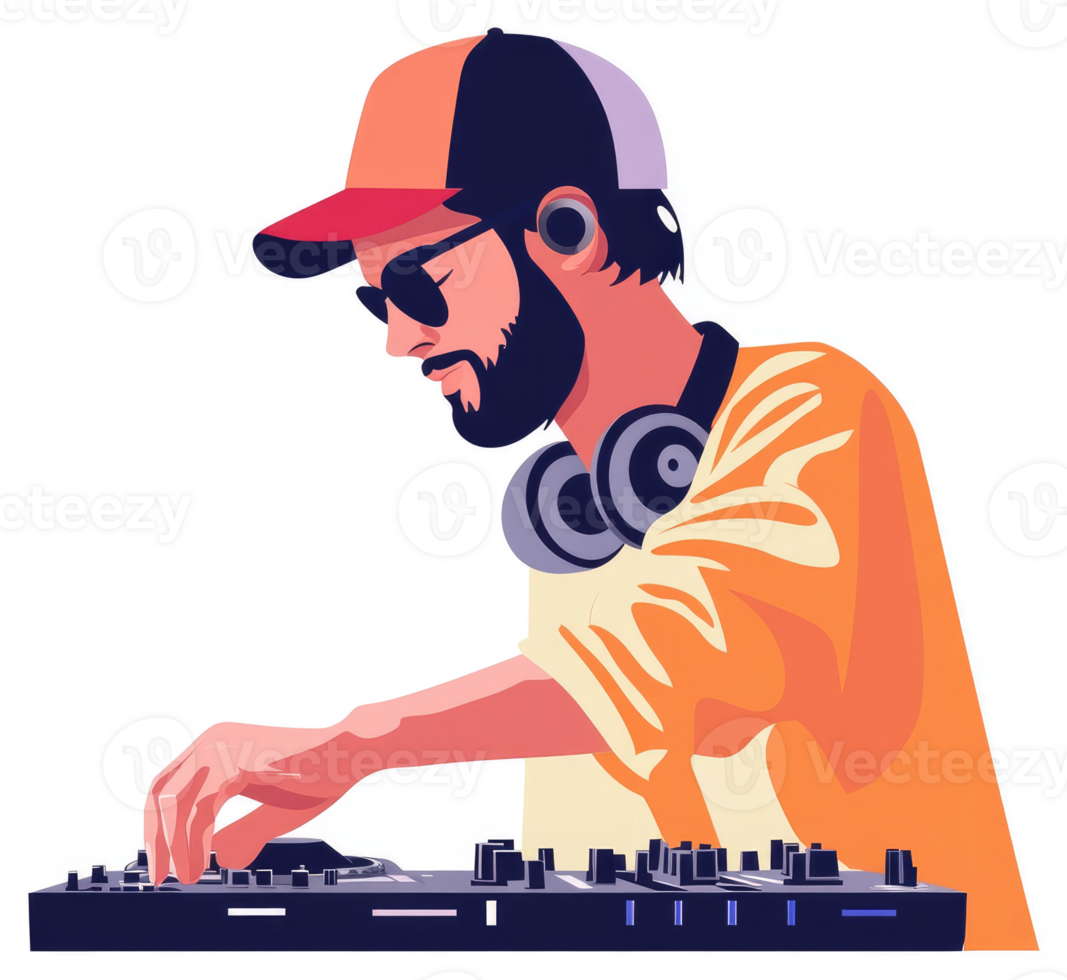 A stylish dj operating a professional dj equipment. png