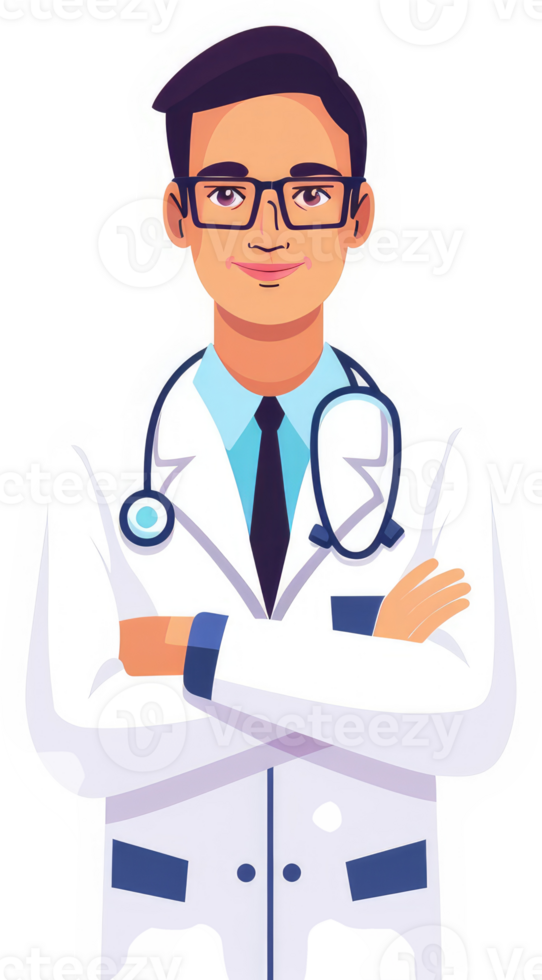A confident doctor in a white coat, ready to help. png
