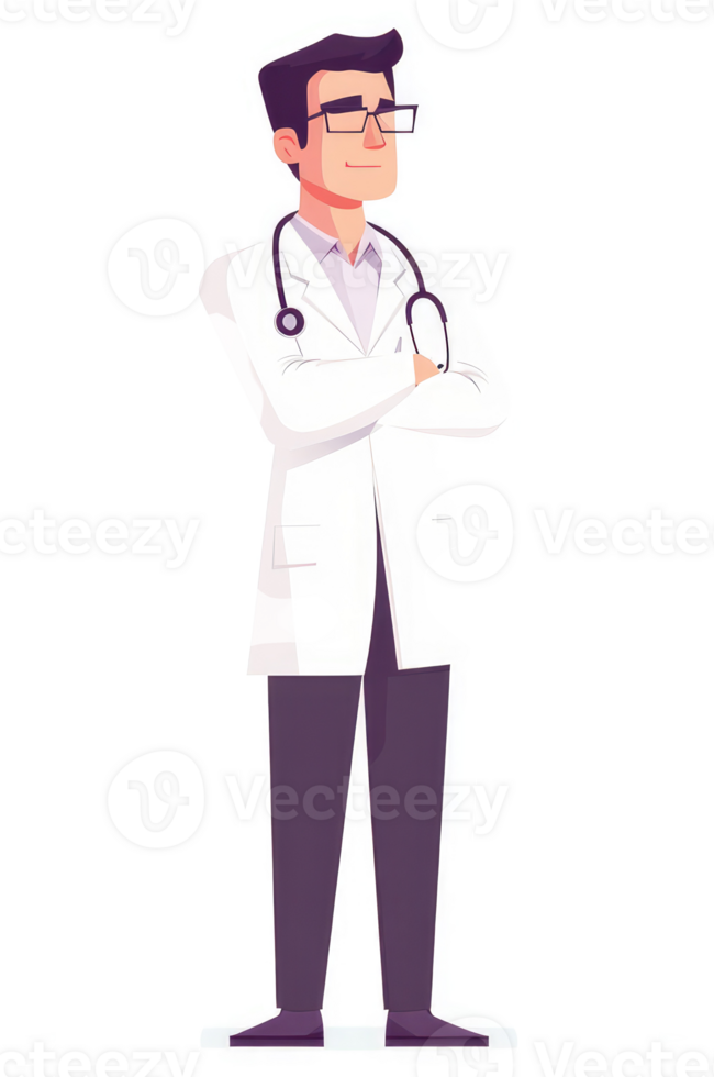 A confident doctor in a white coat, ready to care. png