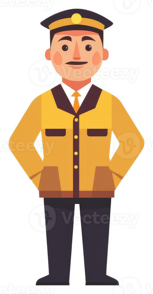 Illustration of a uniformed man in a yellow jacket. png