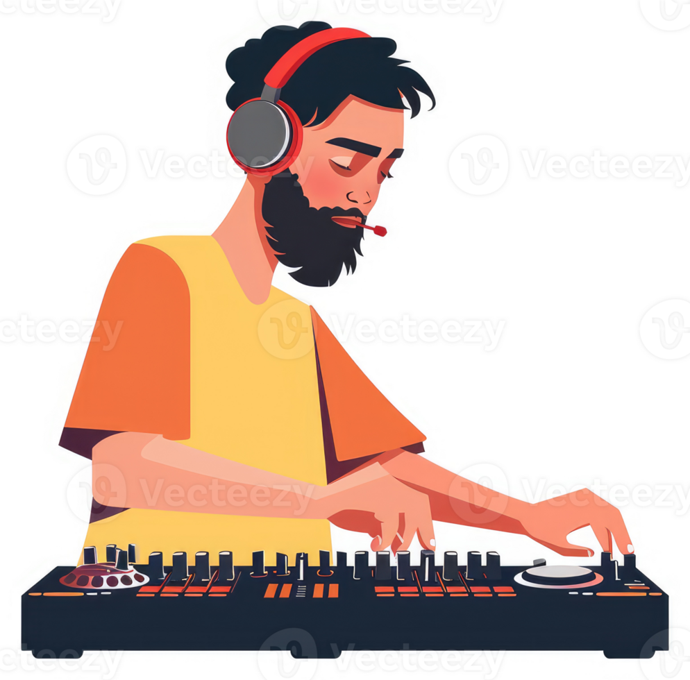A focused dj operating a digital audio workstation. png