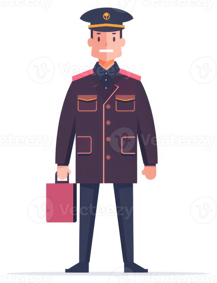 A uniformed man in a dark navy suit carrying a briefcase. png