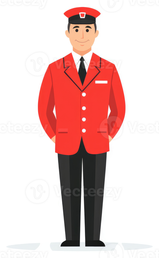 A man in a red uniform, likely a concierge or attendant. png