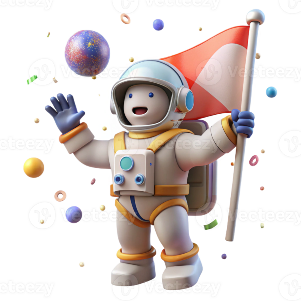 dramatic classic Astronaut Waving Flag Isolated with Patriotic Symbol high quality png