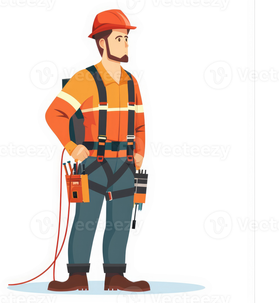 A lineman in safety gear stands ready for electrical work. png