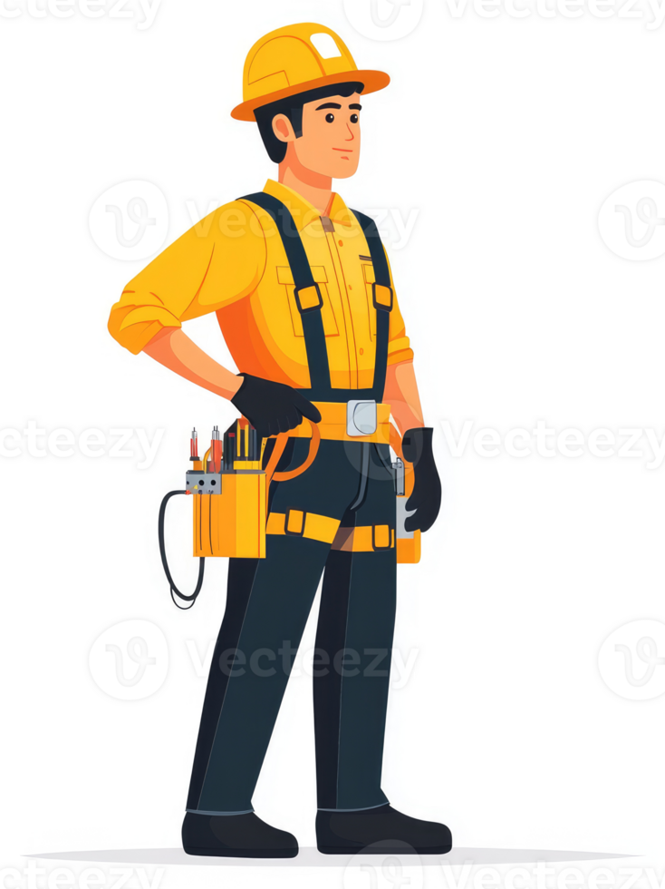 A skilled electrician in safety gear, ready for work. png